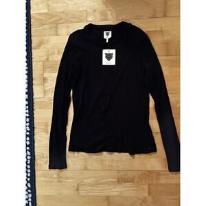 NWT Lita by Ciara Love Ribbed Cotton Organza Long Sleeve Thin Top Black XL